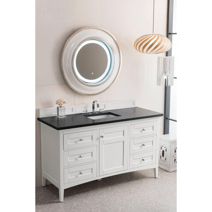 James Martin Vanities Palisades 60" Bright White Single Vanity With 3cm Charcoal Soapstone Quartz Top