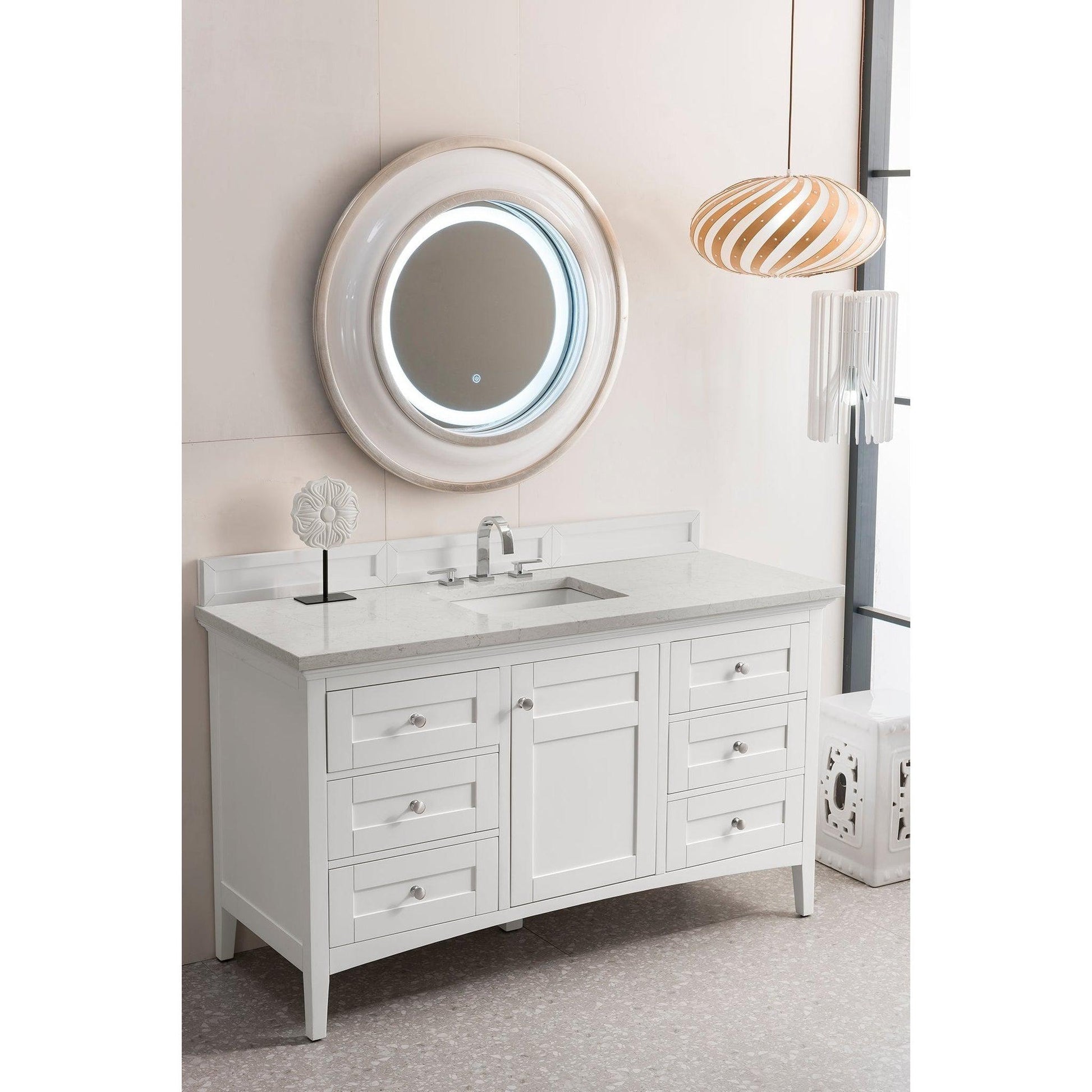 James Martin Vanities Palisades 60" Bright White Single Vanity With 3cm Eternal Jasmine Pearl Quartz Top