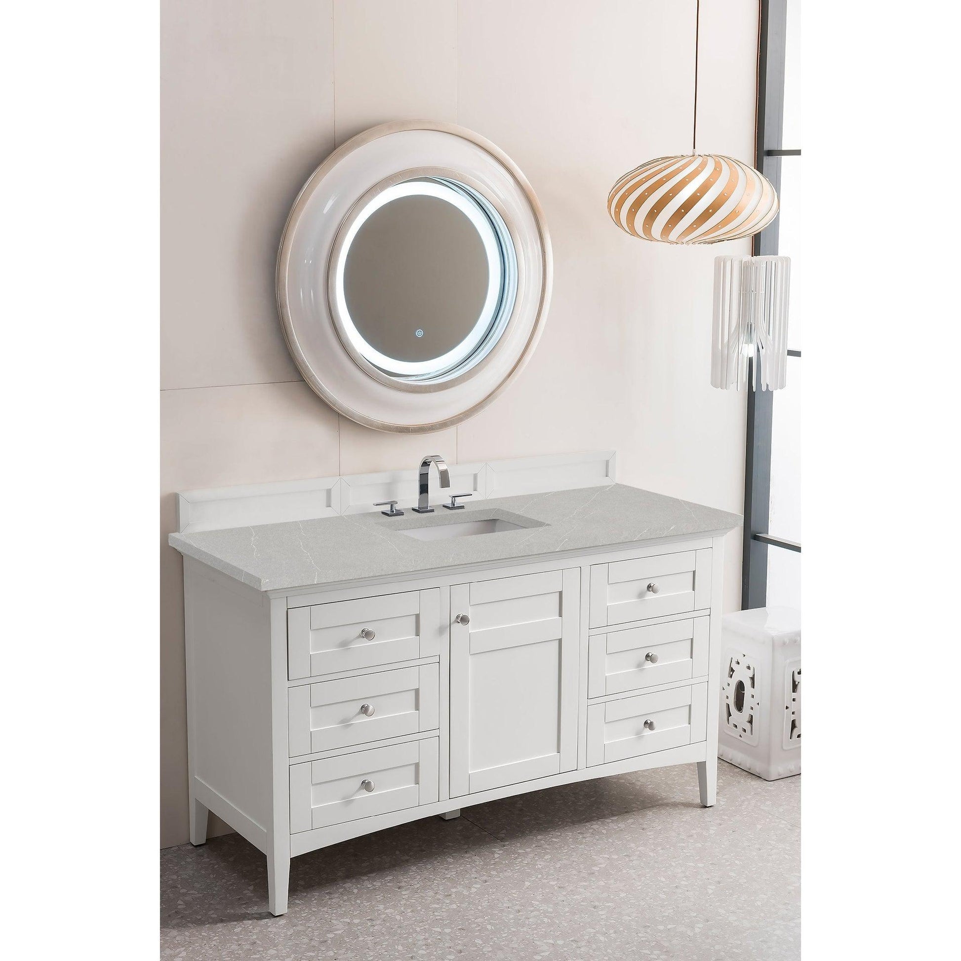 James Martin Vanities Palisades 60" Bright White Single Vanity With 3cm Eternal Serena Quartz Top