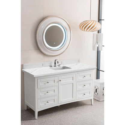 James Martin Vanities Palisades 60" Bright White Single Vanity With 3cm Ethereal Noctis Quartz Top