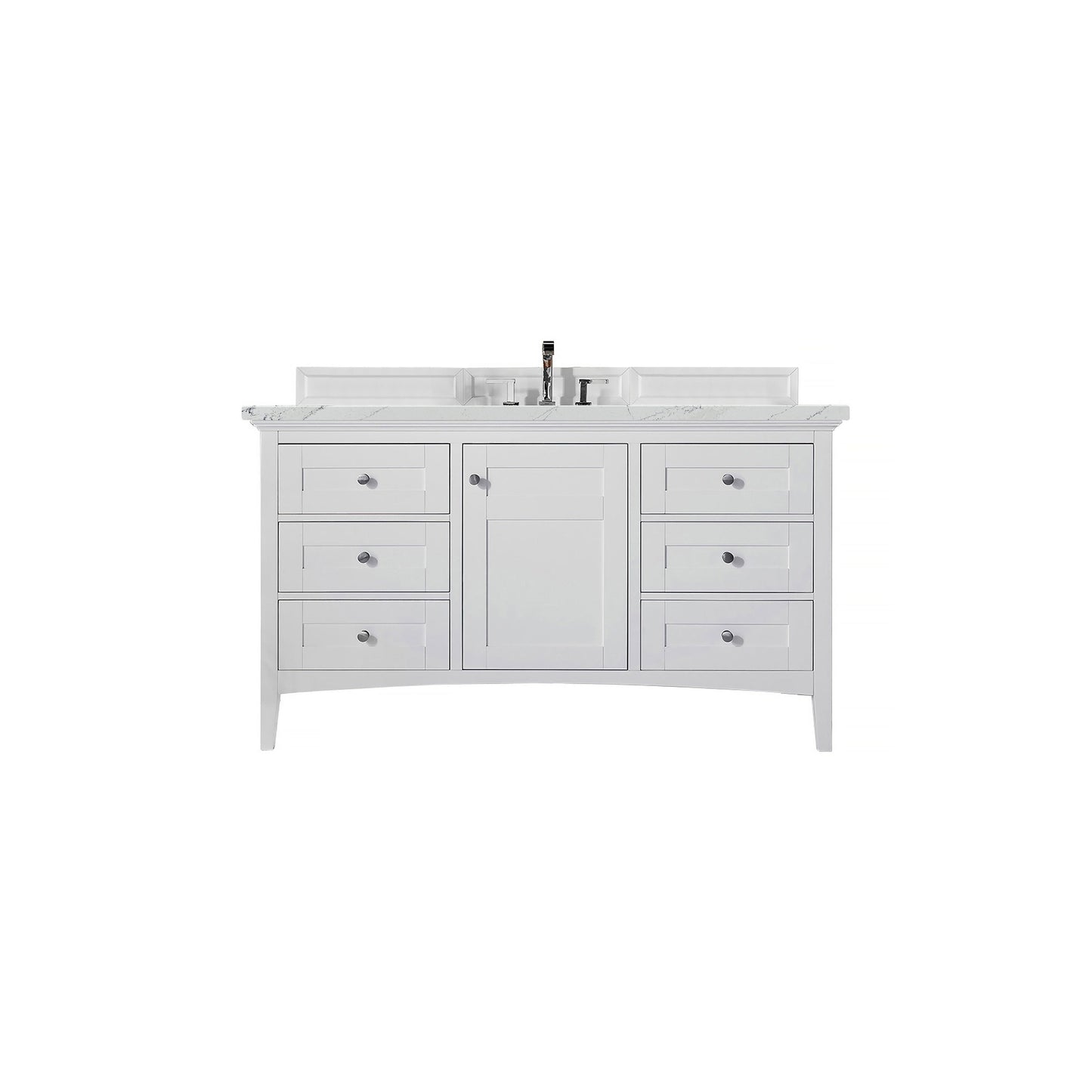 James Martin Vanities Palisades 60" Bright White Single Vanity With 3cm Ethereal Noctis Quartz Top