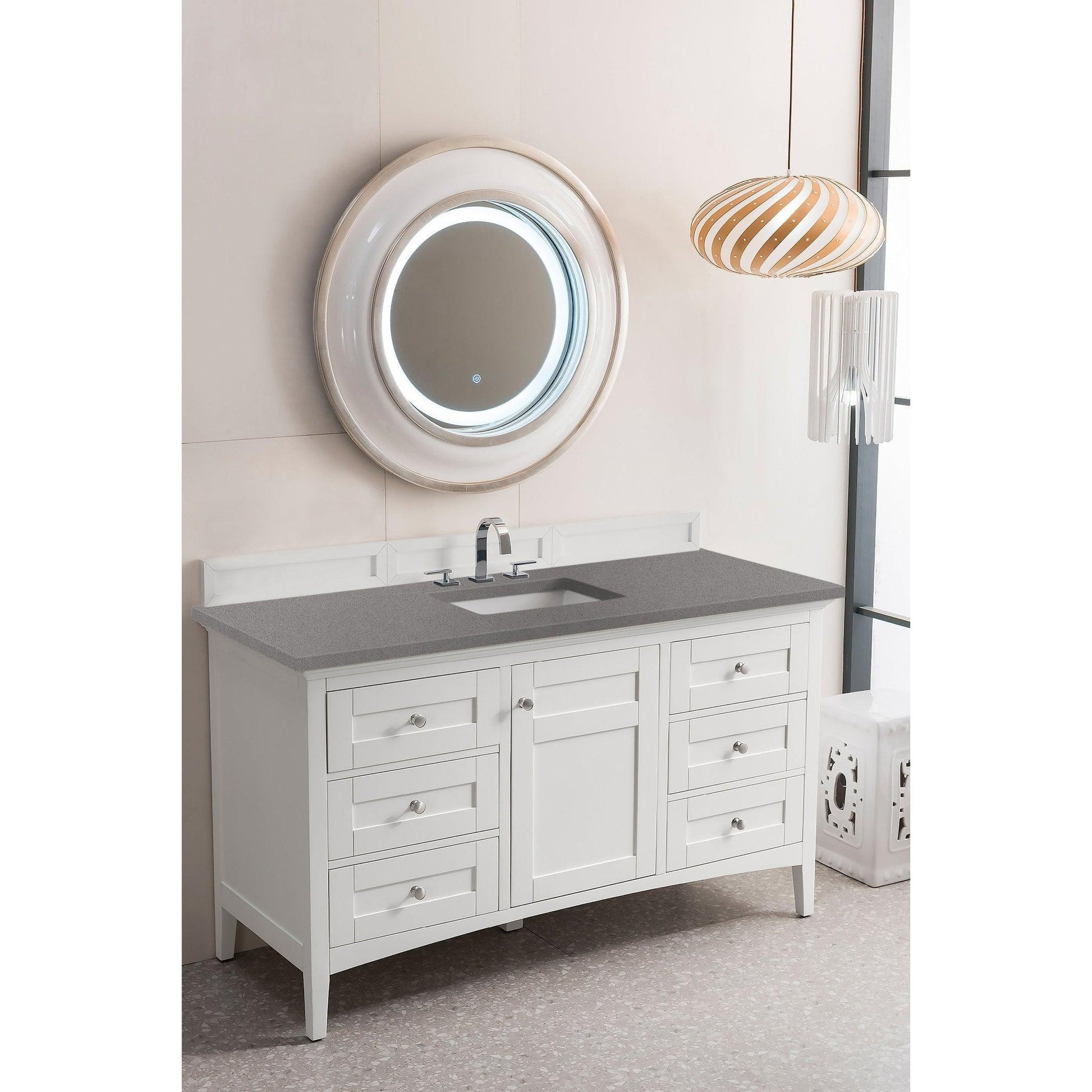 James Martin Vanities Palisades 60" Bright White Single Vanity With 3cm Grey Expo Quartz Top