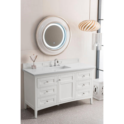 James Martin Vanities Palisades 60" Bright White Single Vanity With 3cm White Zeus Quartz Top