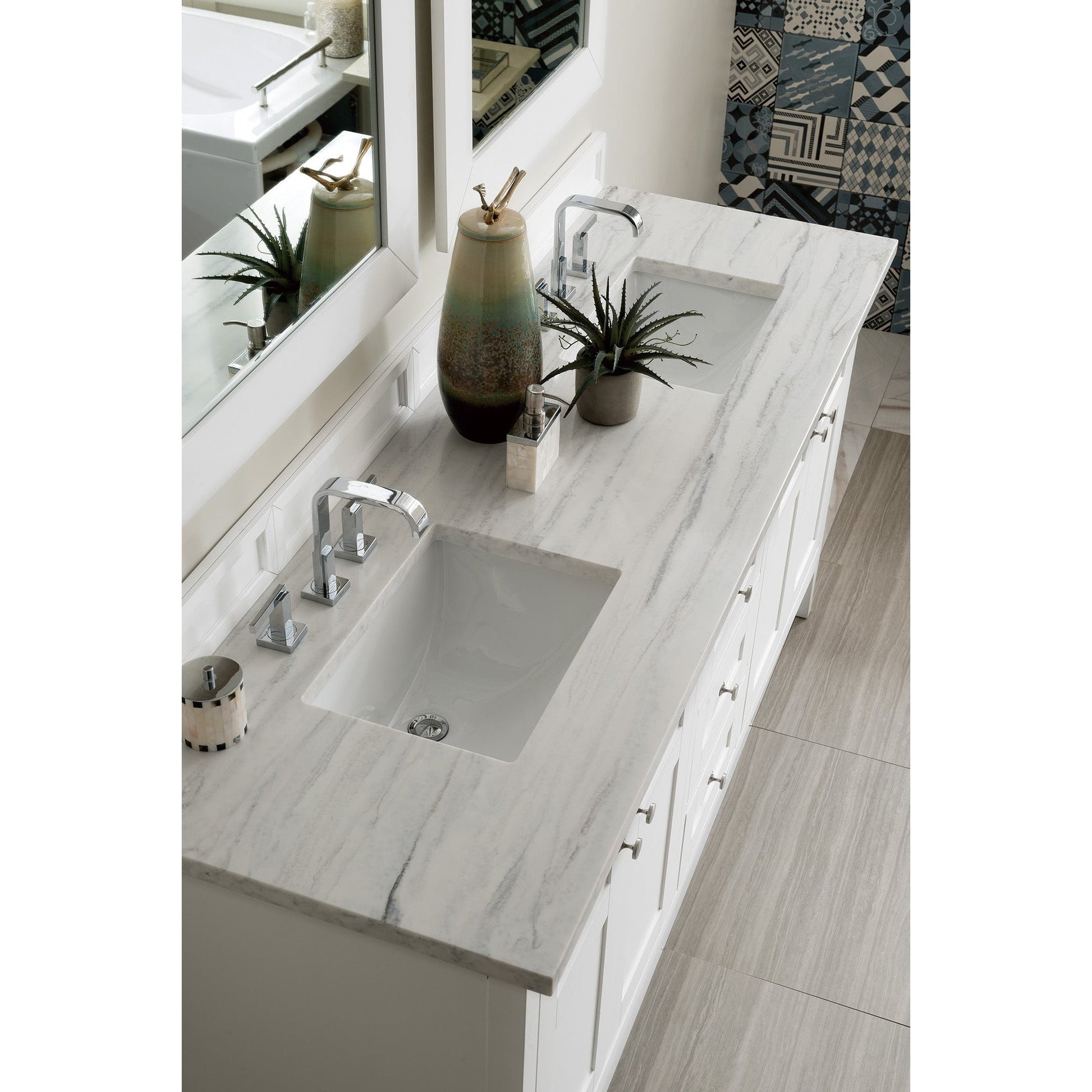 James Martin Vanities Palisades 72" Bright White Double Vanity With 3cm Arctic Fall Solid Surface Top