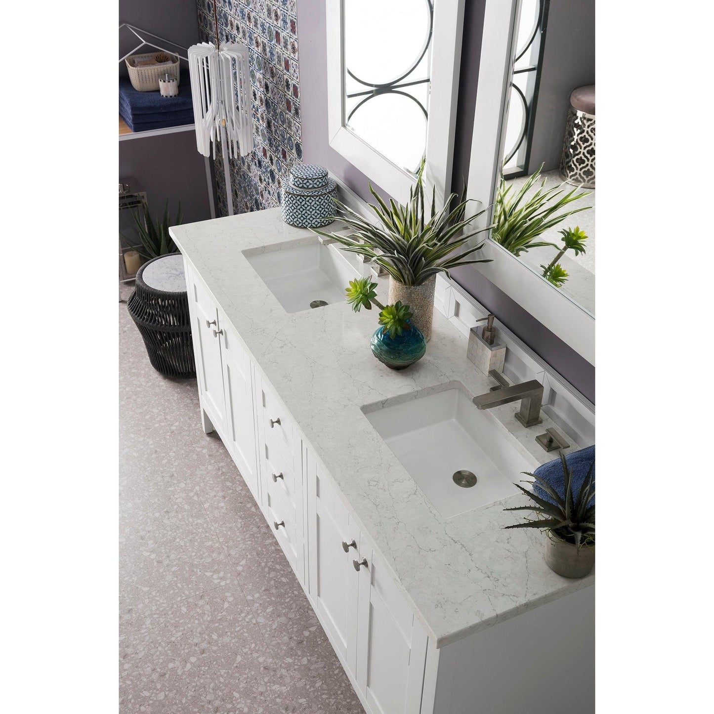 James Martin Vanities Palisades 72" Bright White Double Vanity With 3cm Eternal Jasmine Pearl Quartz Top