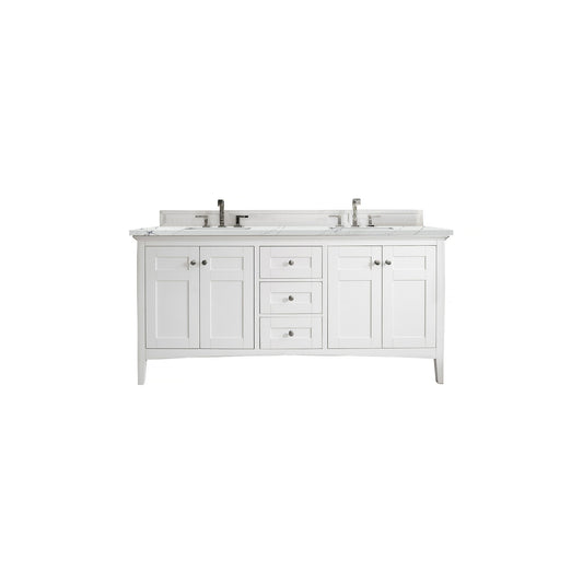 James Martin Vanities Palisades 72" Bright White Double Vanity With 3cm Ethereal Noctis Quartz Top