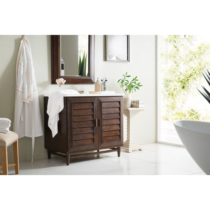 James Martin Vanities Portland 36" Burnished Mahogany Single Vanity With 3cm White Zeus Quartz Top