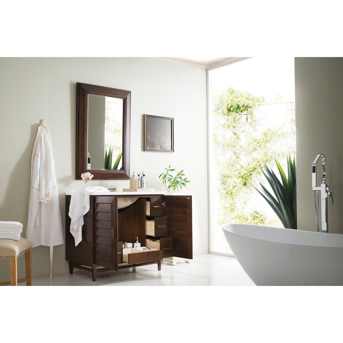 James Martin Vanities Portland 36" Burnished Mahogany Single Vanity With 3cm White Zeus Quartz Top