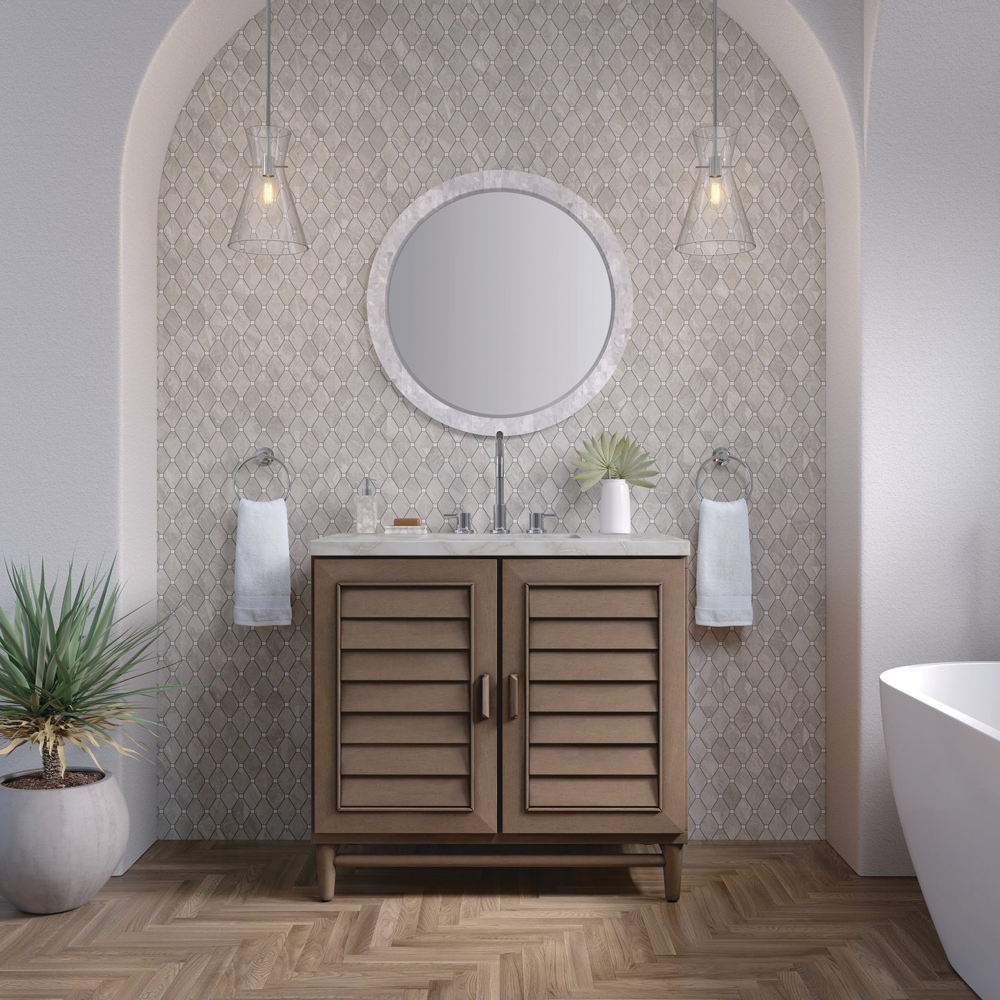 James Martin Vanities Portland 36" Whitewashed Walnut Single Vanity With 3 cm Victorian Silver Quartz Top