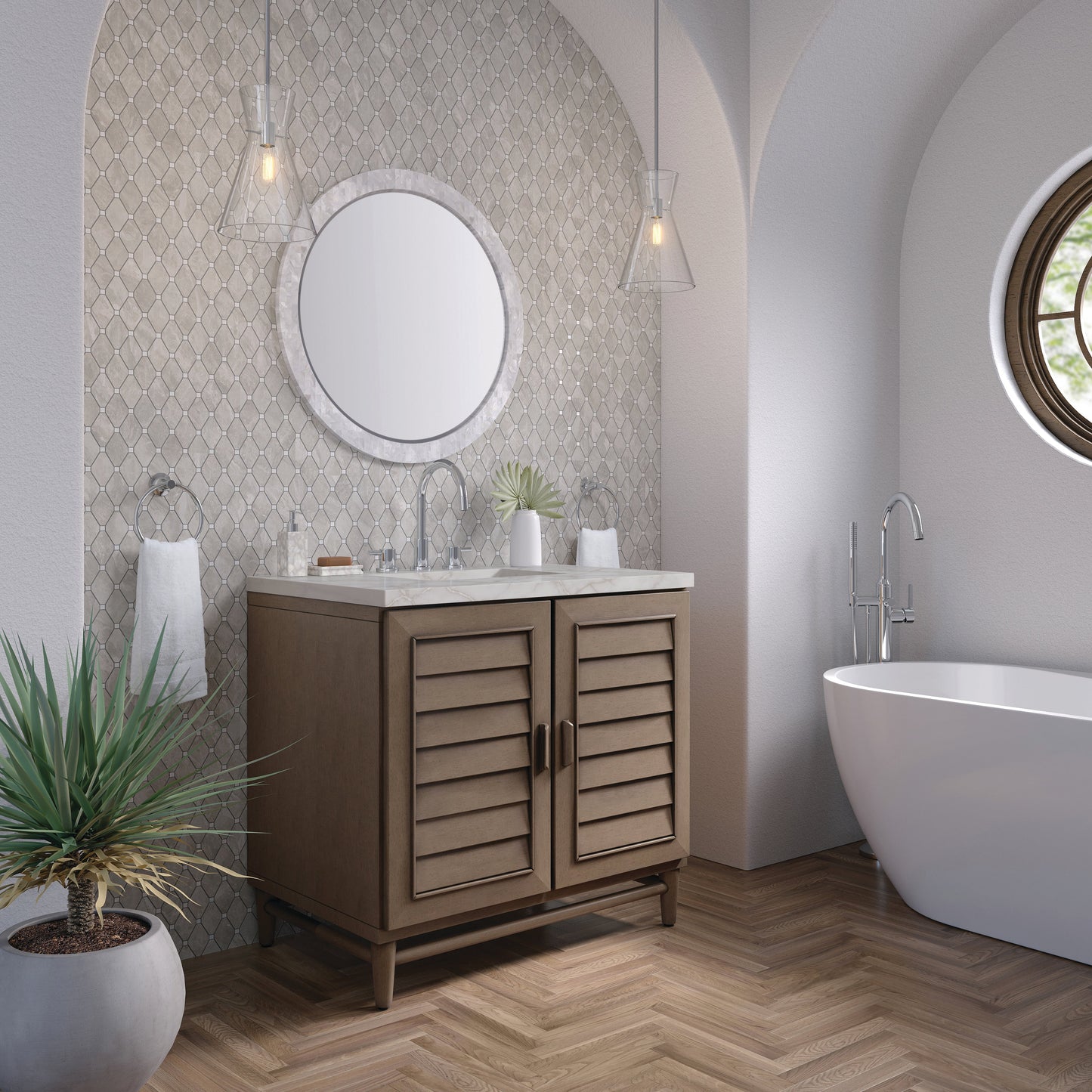 James Martin Vanities Portland 36" Whitewashed Walnut Single Vanity With 3 cm Victorian Silver Quartz Top