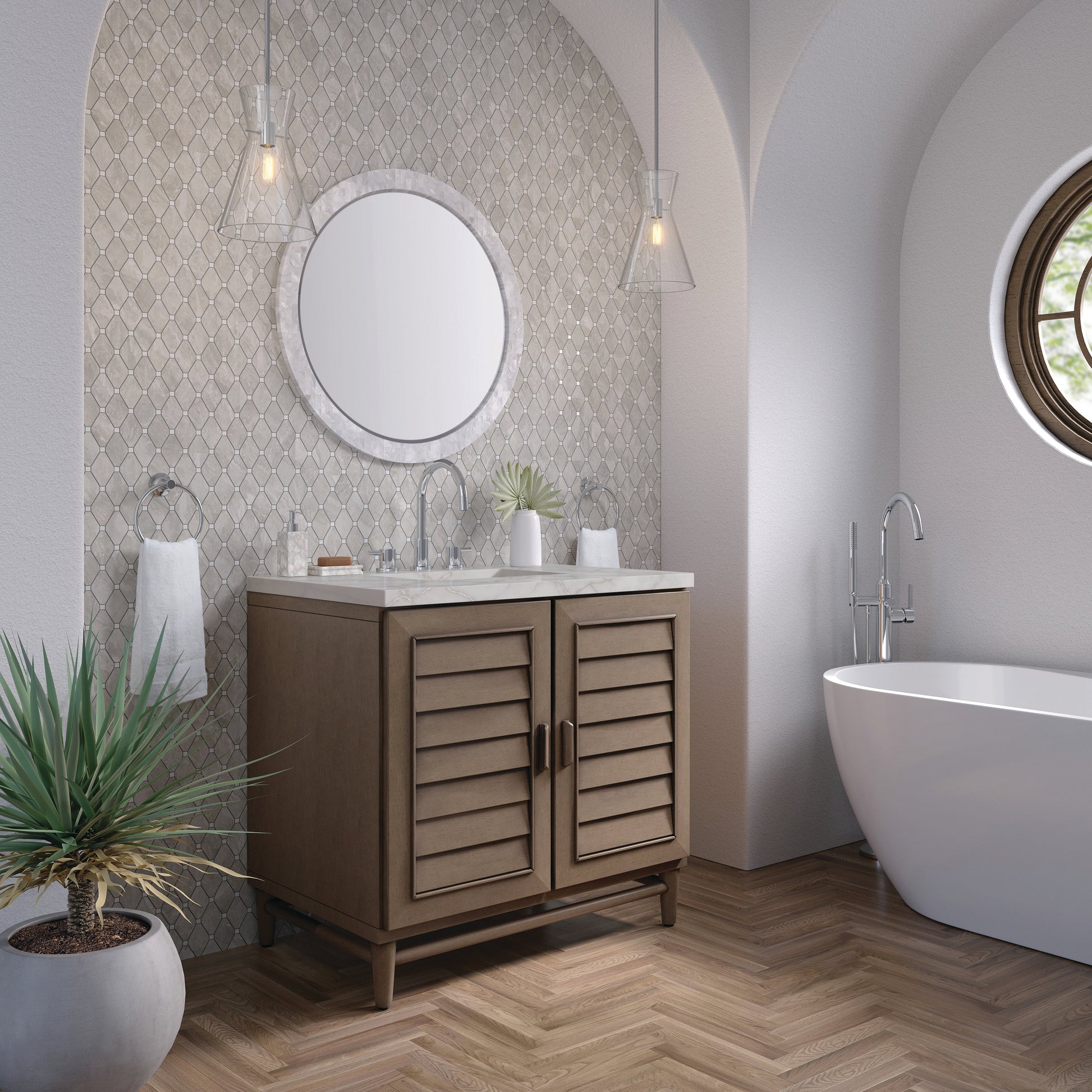 James Martin Vanities Portland 36" Whitewashed Walnut Single Vanity With 3 cm Victorian Silver Quartz Top