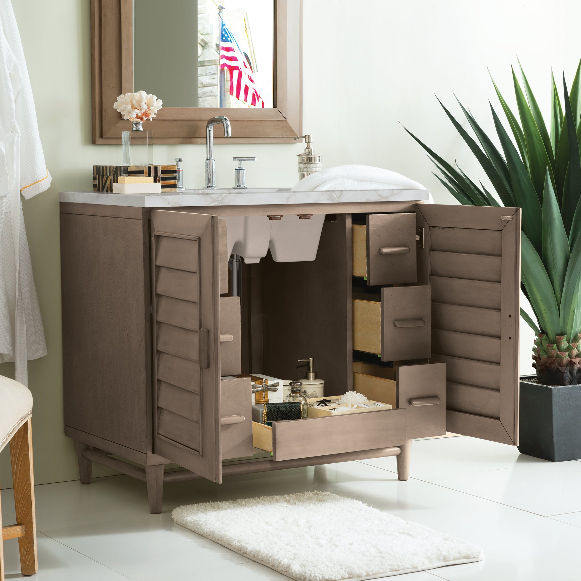 James Martin Vanities Portland 36" Whitewashed Walnut Single Vanity With 3 cm Victorian Silver Quartz Top