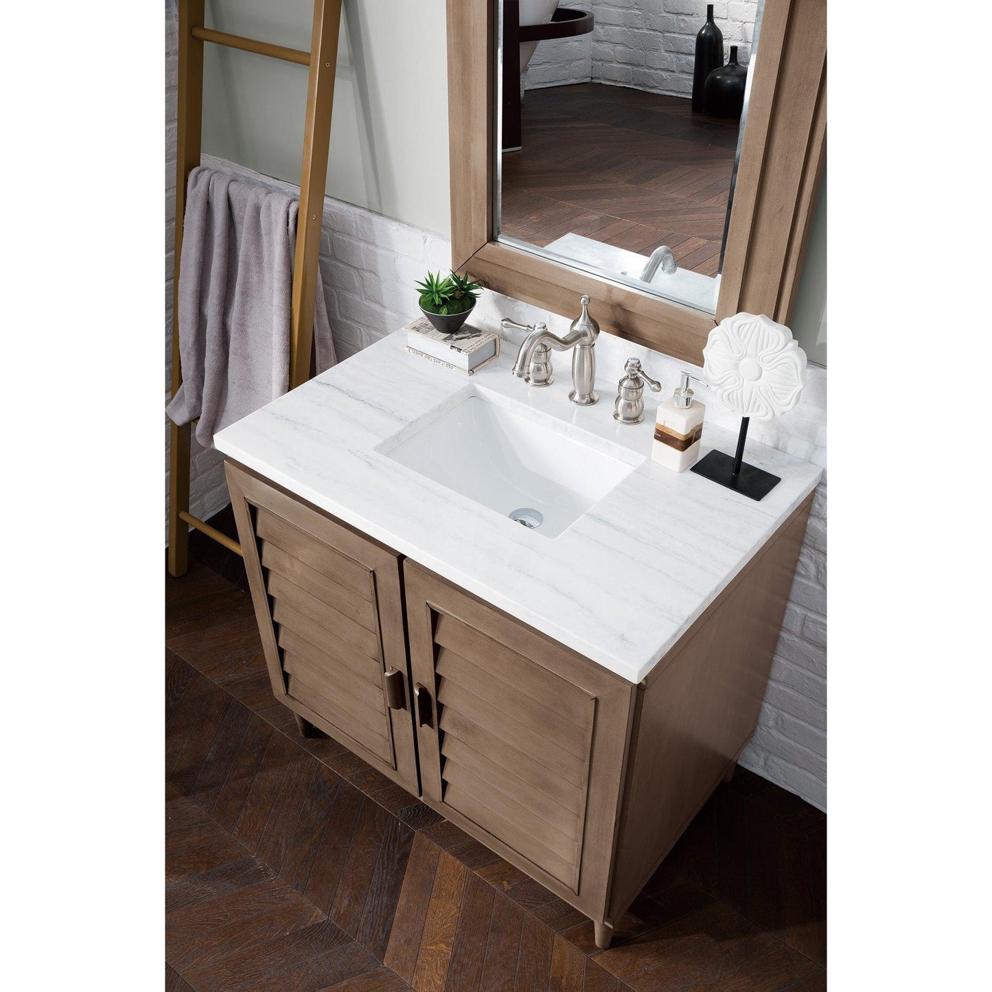 James Martin Vanities Portland 36" Whitewashed Walnut Single Vanity With 3cm Arctic Fall Solid Surface Top