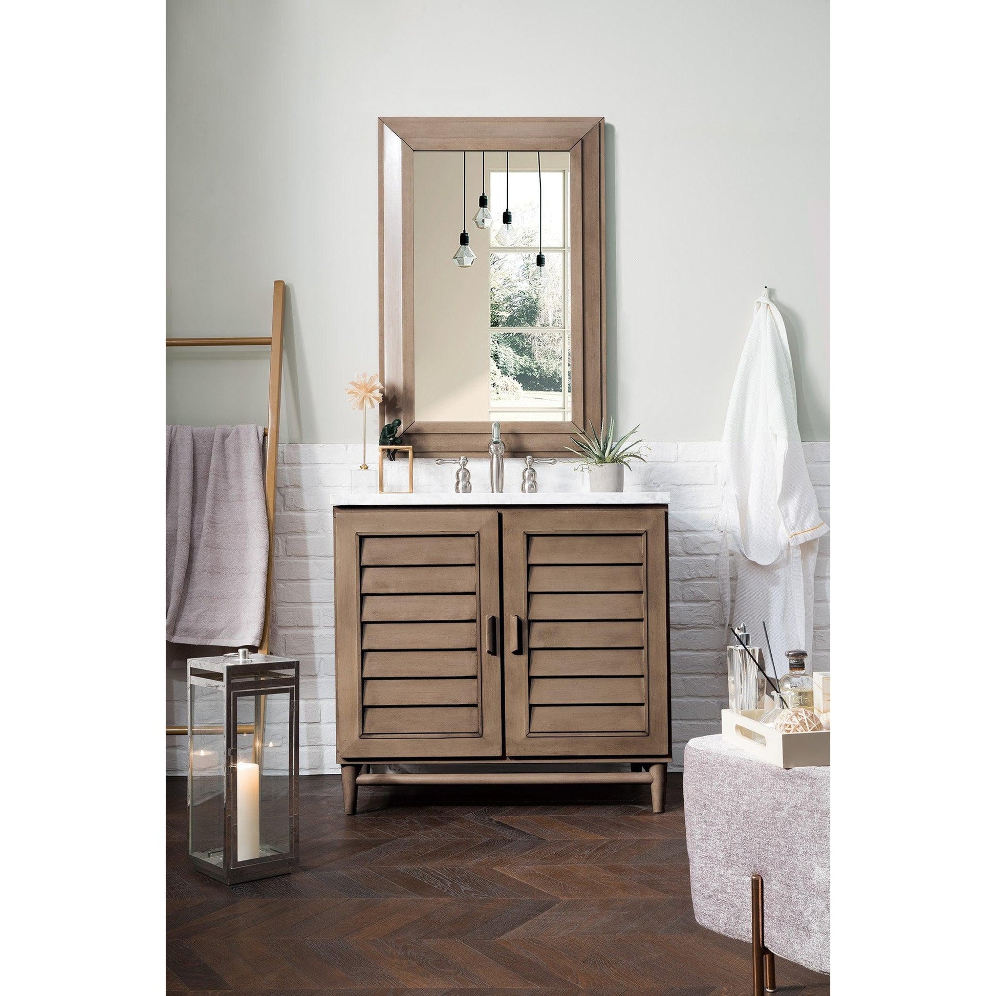 James Martin Vanities Portland 36" Whitewashed Walnut Single Vanity With 3cm Carrara Marble Top