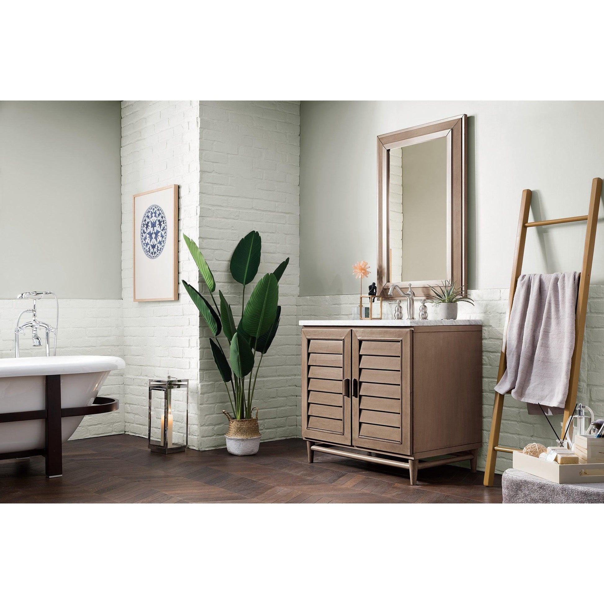 James Martin Vanities Portland 36" Whitewashed Walnut Single Vanity With 3cm Carrara Marble Top