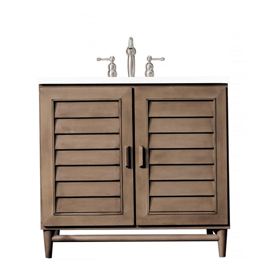 James Martin Vanities Portland 36" Whitewashed Walnut Single Vanity With 3cm White Zeus Quartz Top