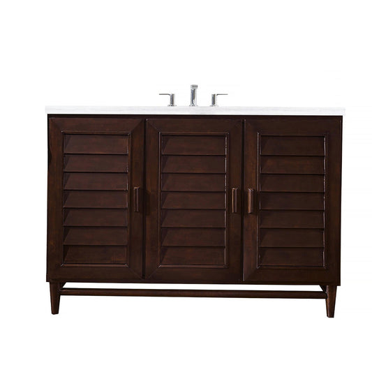 James Martin Vanities Portland 48" Burnished Mahogany Single Vanity With 3cm Arctic Fall Solid Surface Top