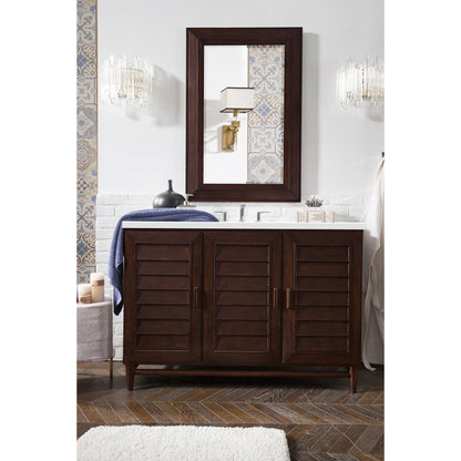 James Martin Vanities Portland 48" Burnished Mahogany Single Vanity With 3cm White Zeus Quartz Top