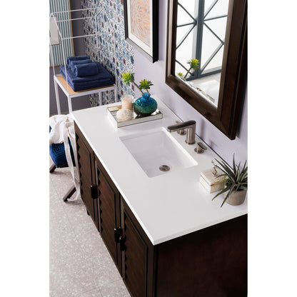 James Martin Vanities Portland 48" Burnished Mahogany Single Vanity With 3cm White Zeus Quartz Top