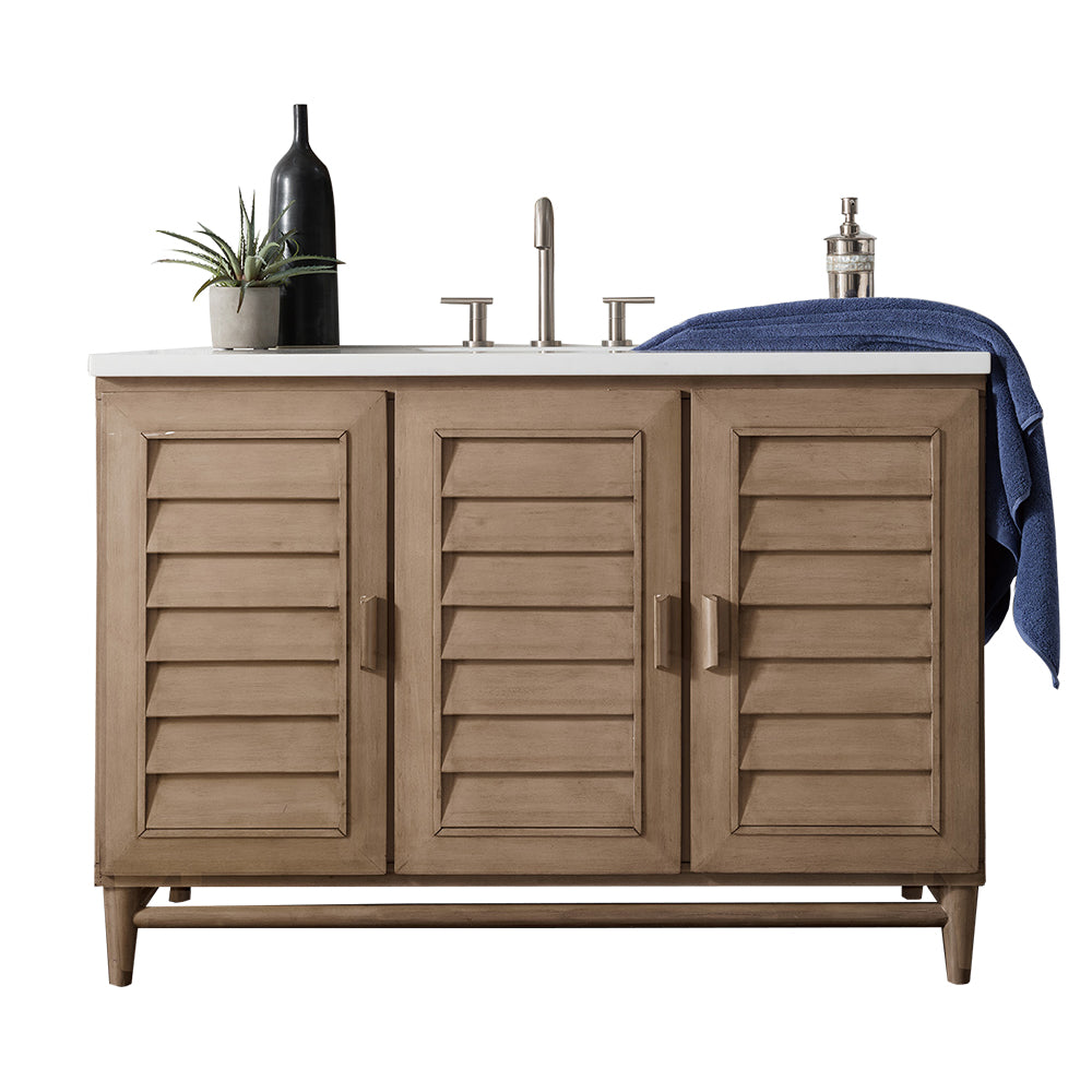 James Martin Vanities Portland 48" Whitewashed Walnut Single Vanity With 3 cm Eternal Jasmine Pearl Silestone Top and FreePower Wireless Charger