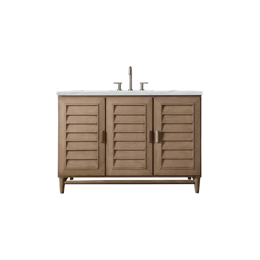 James Martin Vanities Portland 48" Whitewashed Walnut Single Vanity With 3 cm Ethereal Noctis Silestone Top and FreePower Wireless Charger