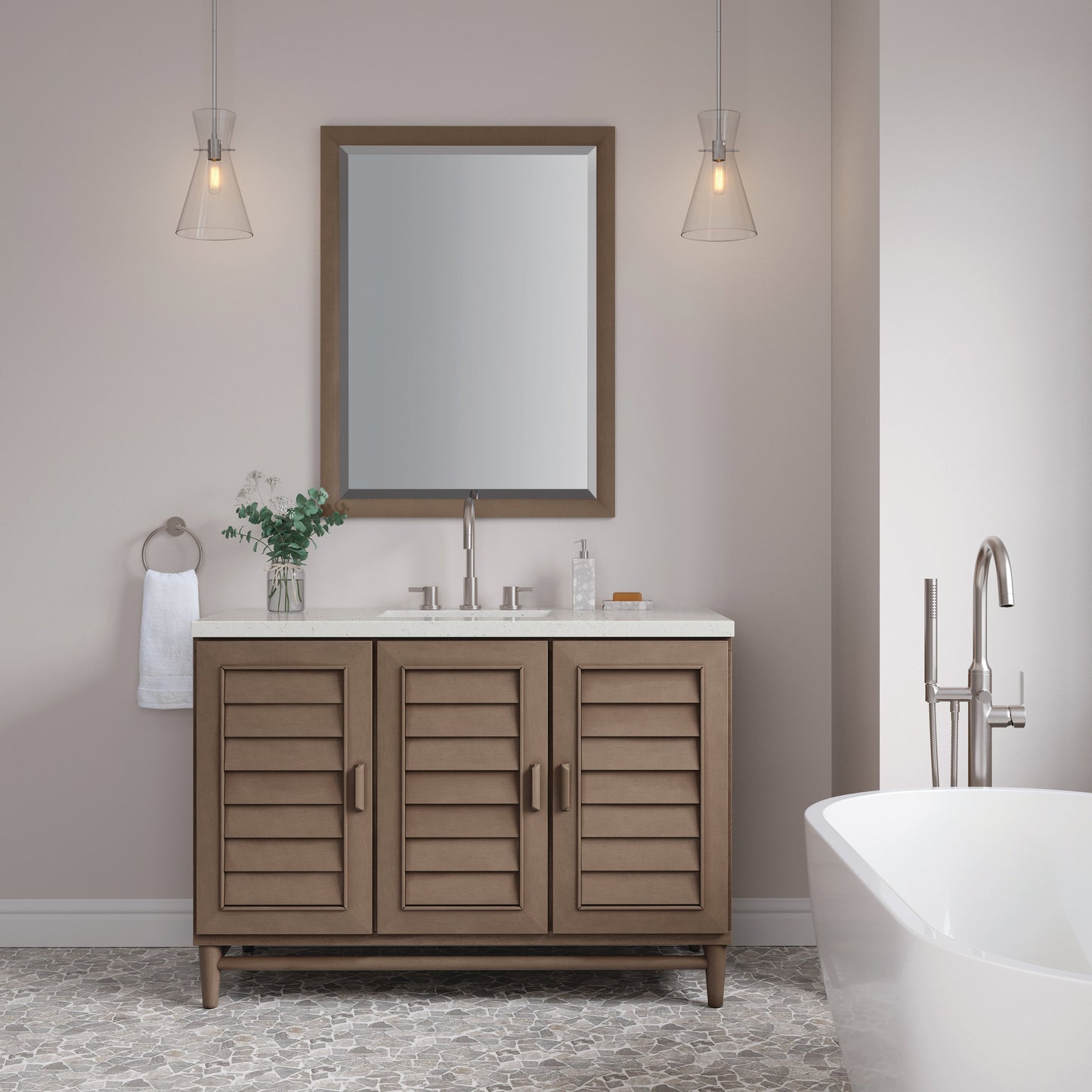 James Martin Vanities Portland 48" Whitewashed Walnut Single Vanity With 3 cm Lime Delight Quartz Top