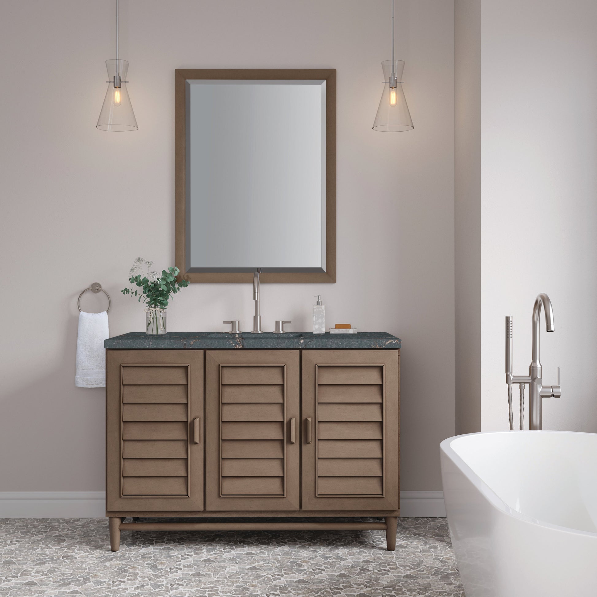 James Martin Vanities Portland 48" Whitewashed Walnut Single Vanity With 3 cm Parisien Bleu Quartz Top