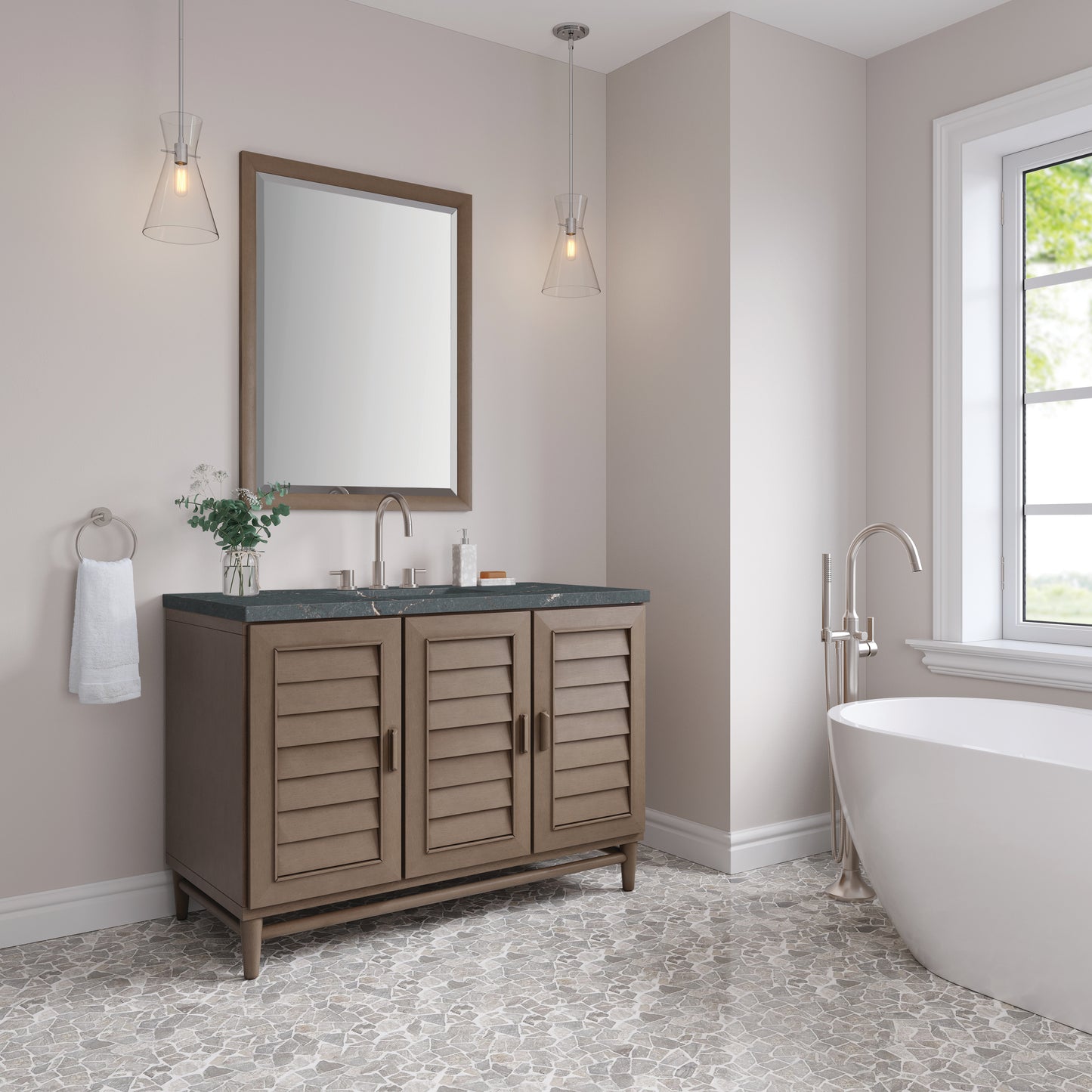 James Martin Vanities Portland 48" Whitewashed Walnut Single Vanity With 3 cm Parisien Bleu Silestone Top and FreePower Wireless Charger