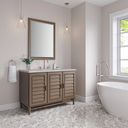 James Martin Vanities Portland 48" Whitewashed Walnut Single Vanity With 3 cm Victorian Silver Silestone Top and FreePower Wireless Charger