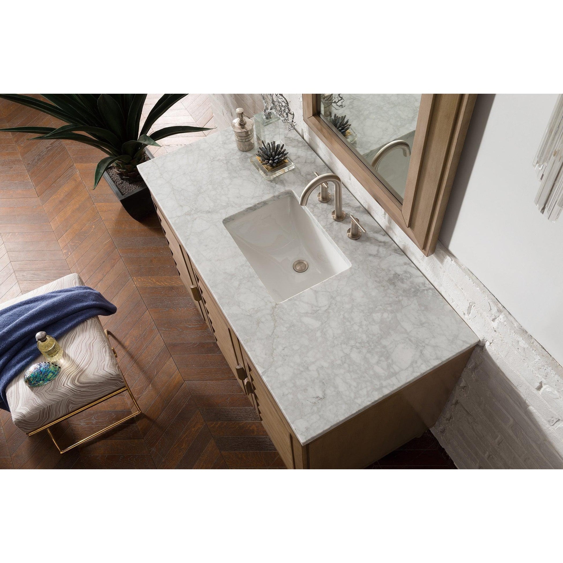 James Martin Vanities Portland 48" Whitewashed Walnut Single Vanity With 3cm Carrara Marble Top