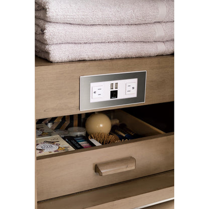 James Martin Vanities Portland 60" Whitewashed Walnut Double Vanity With 3 cm Eternal Jasmine Pearl Silestone Top and FreePower Wireless Charger