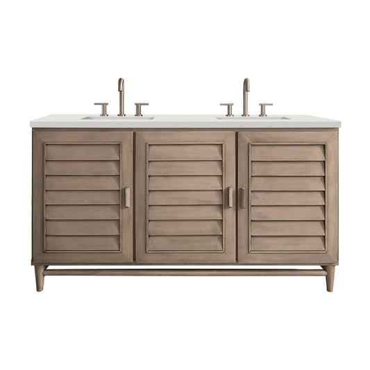 James Martin Vanities Portland 60" Whitewashed Walnut Double Vanity With 3 cm Lime Delight Quartz Top