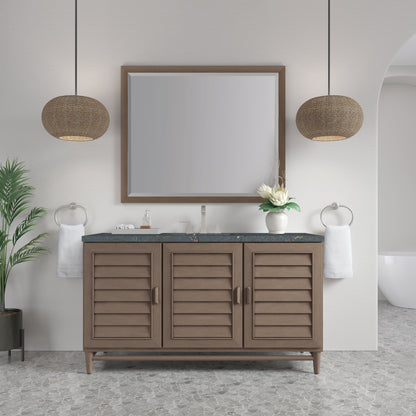 James Martin Vanities Portland 60" Whitewashed Walnut Single Vanity With 3 cm Parisien Bleu Quartz Top