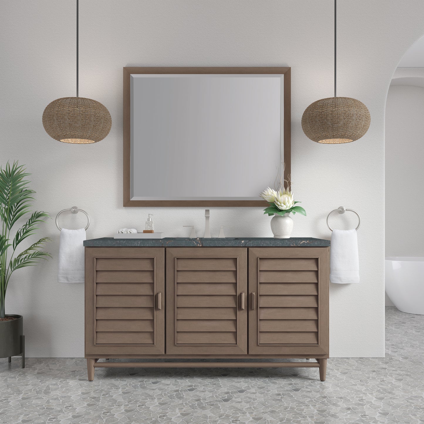 James Martin Vanities Portland 60" Whitewashed Walnut Single Vanity With 3 cm Parisien Bleu Silestone Top and FreePower Wireless Charger