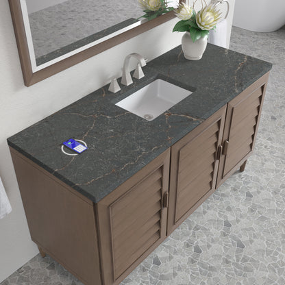 James Martin Vanities Portland 60" Whitewashed Walnut Single Vanity With 3 cm Parisien Bleu Silestone Top and FreePower Wireless Charger