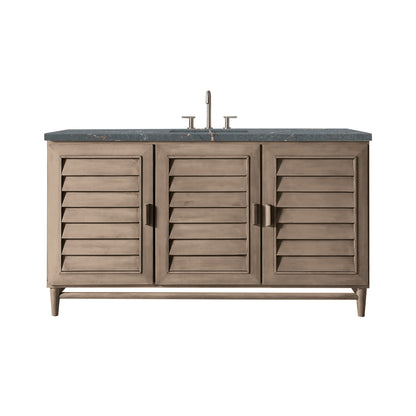 James Martin Vanities Portland 60" Whitewashed Walnut Single Vanity With 3 cm Parisien Bleu Silestone Top and FreePower Wireless Charger