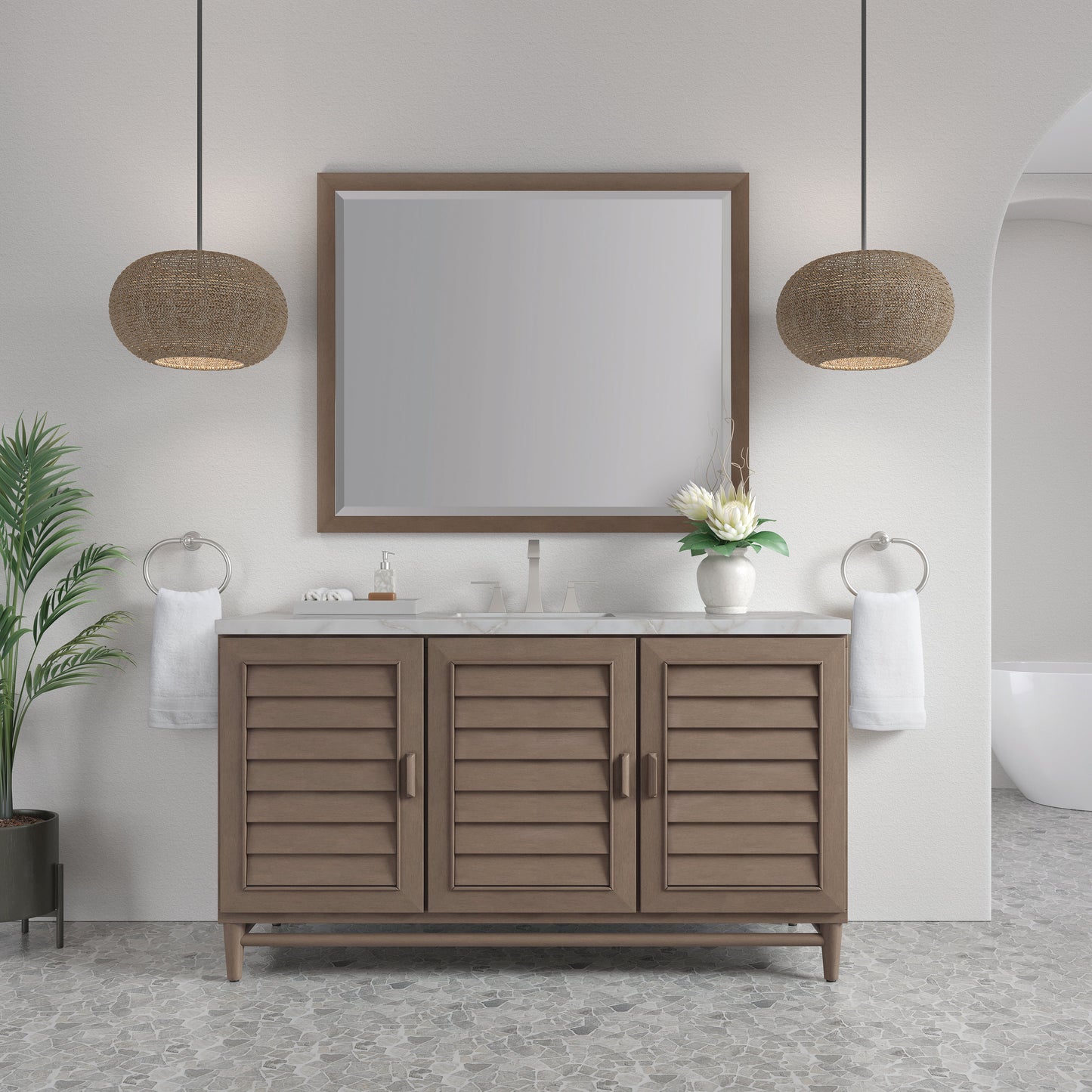 James Martin Vanities Portland 60" Whitewashed Walnut Single Vanity With 3 cm Victorian Silver Quartz Top