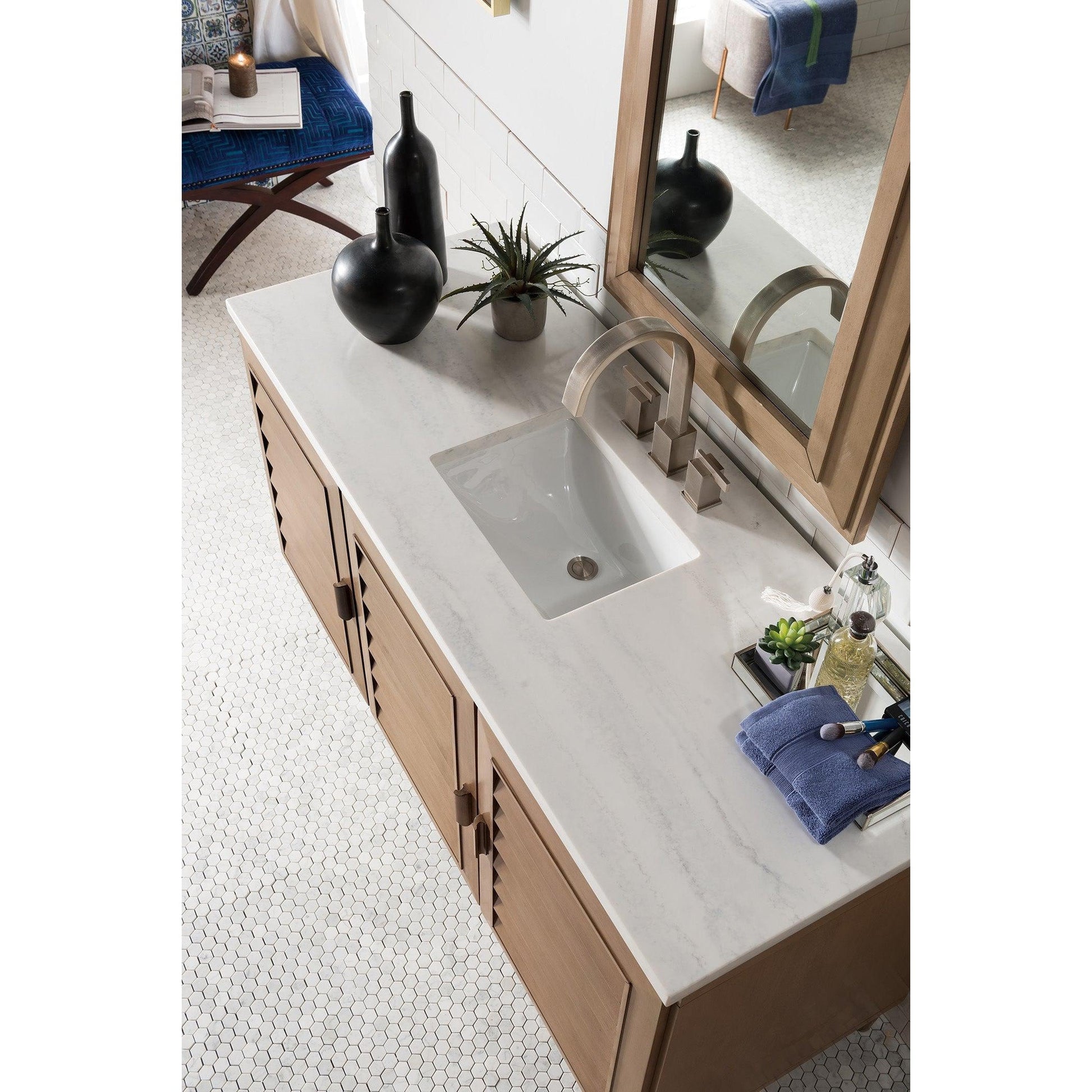 James Martin Vanities Portland 60" Whitewashed Walnut Single Vanity With 3cm Arctic Fall Solid Surface Top
