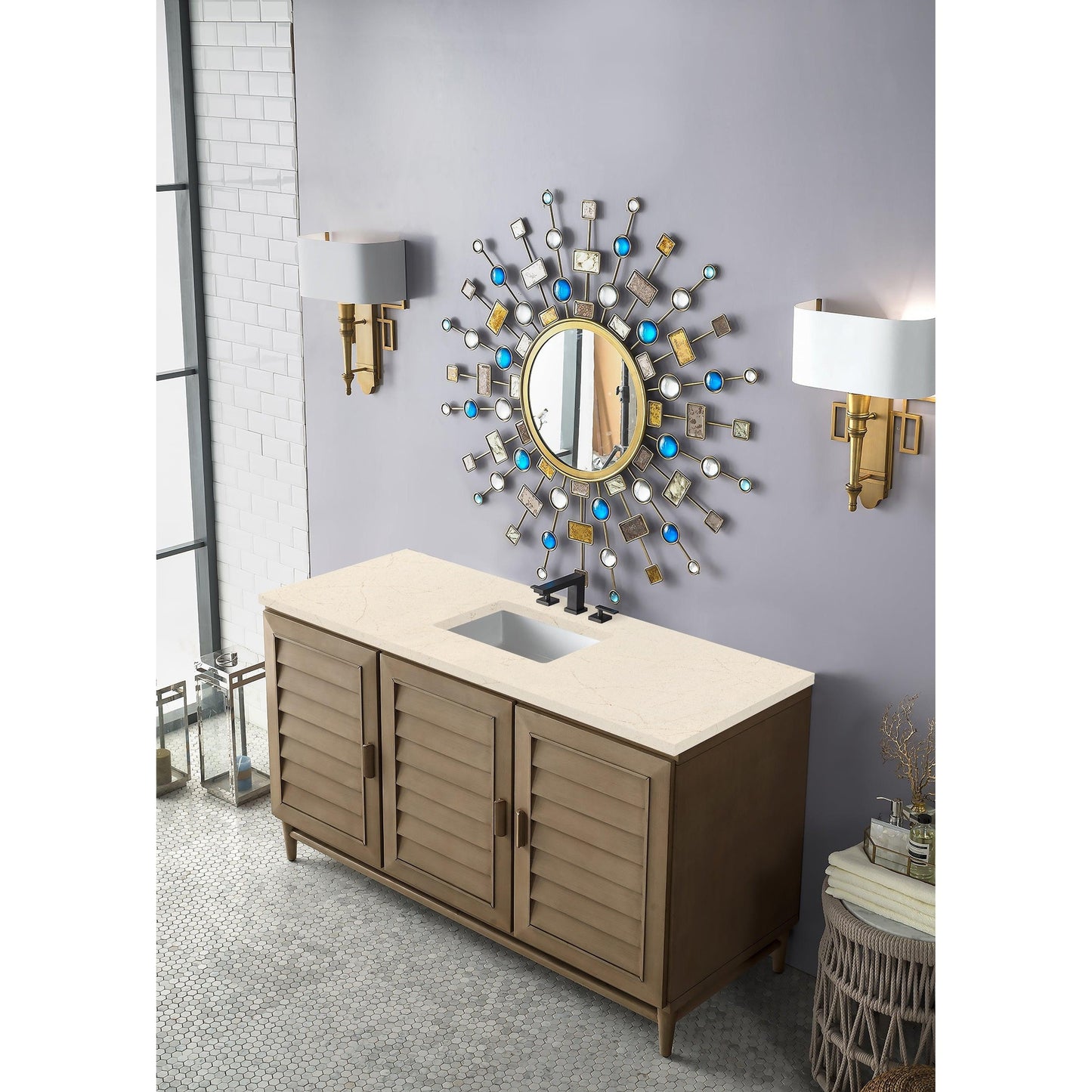 James Martin Vanities Portland 60" Whitewashed Walnut Single Vanity With 3cm Eternal Marfil Quartz Top