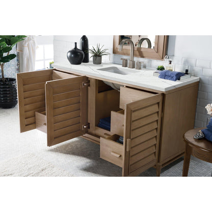 James Martin Vanities Portland 60" Whitewashed Walnut Single Vanity With 3cm Ethereal Noctis Quartz Top