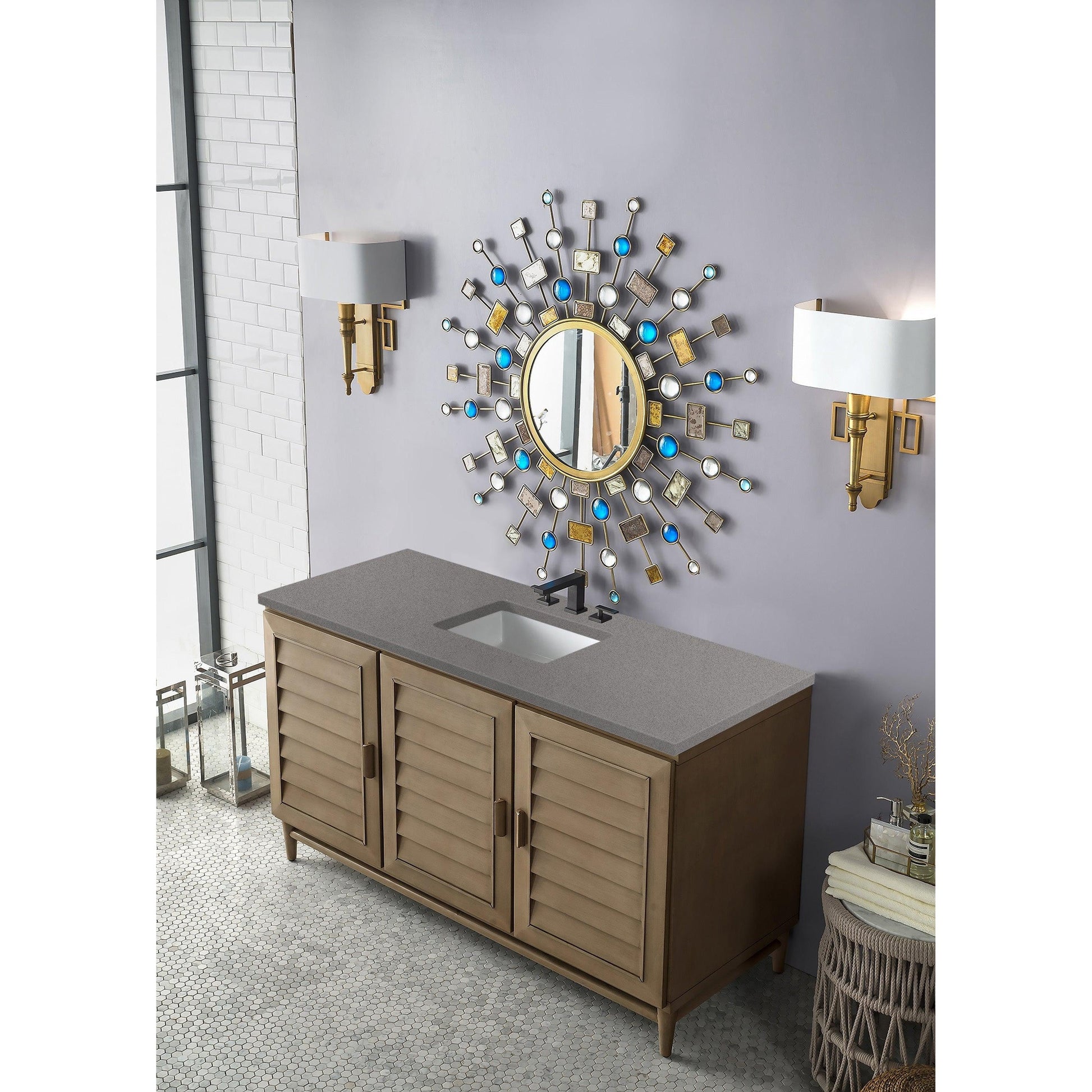 James Martin Vanities Portland 60" Whitewashed Walnut Single Vanity With 3cm Grey Expo Quartz Top