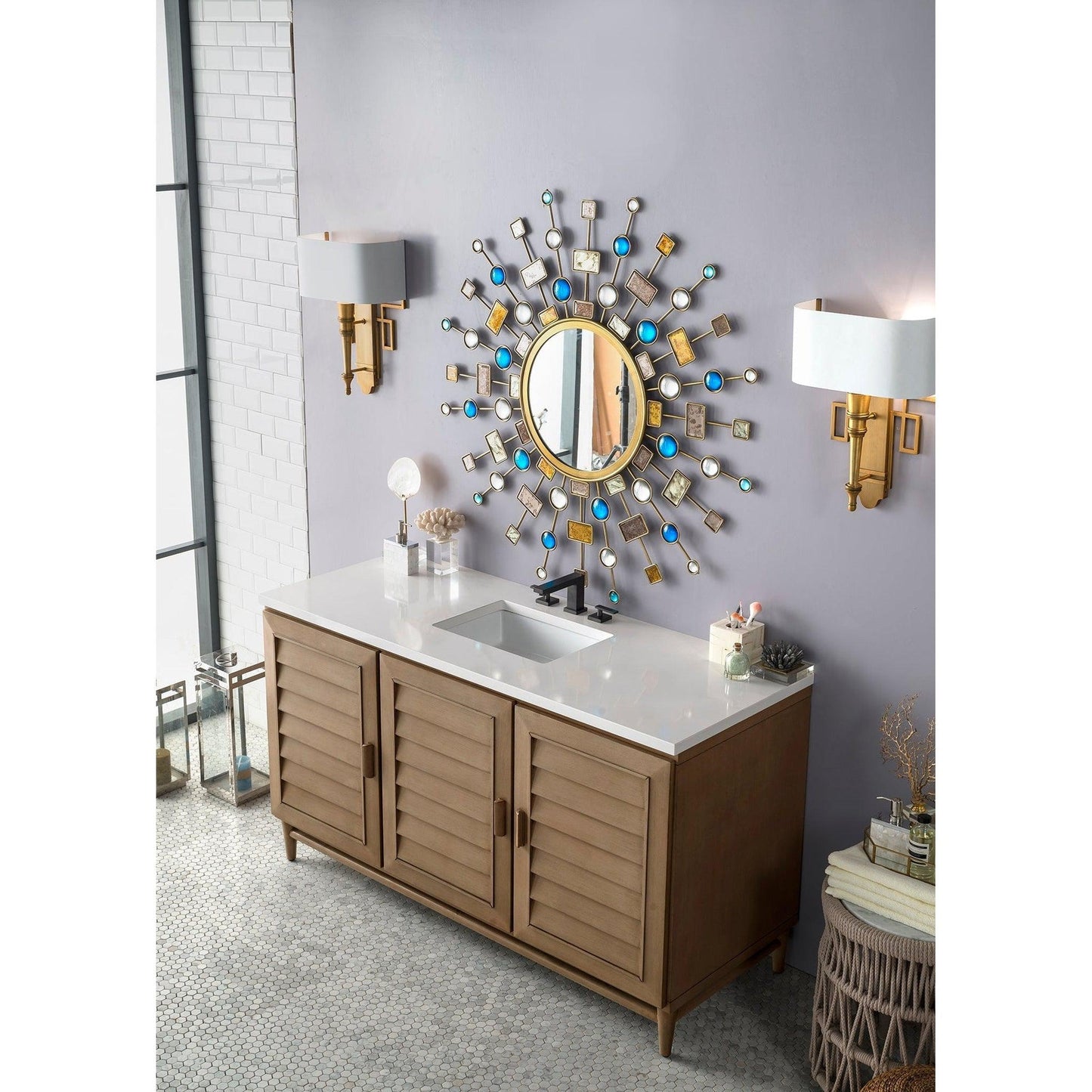 James Martin Vanities Portland 60" Whitewashed Walnut Single Vanity With 3cm White Zeus Quartz Top