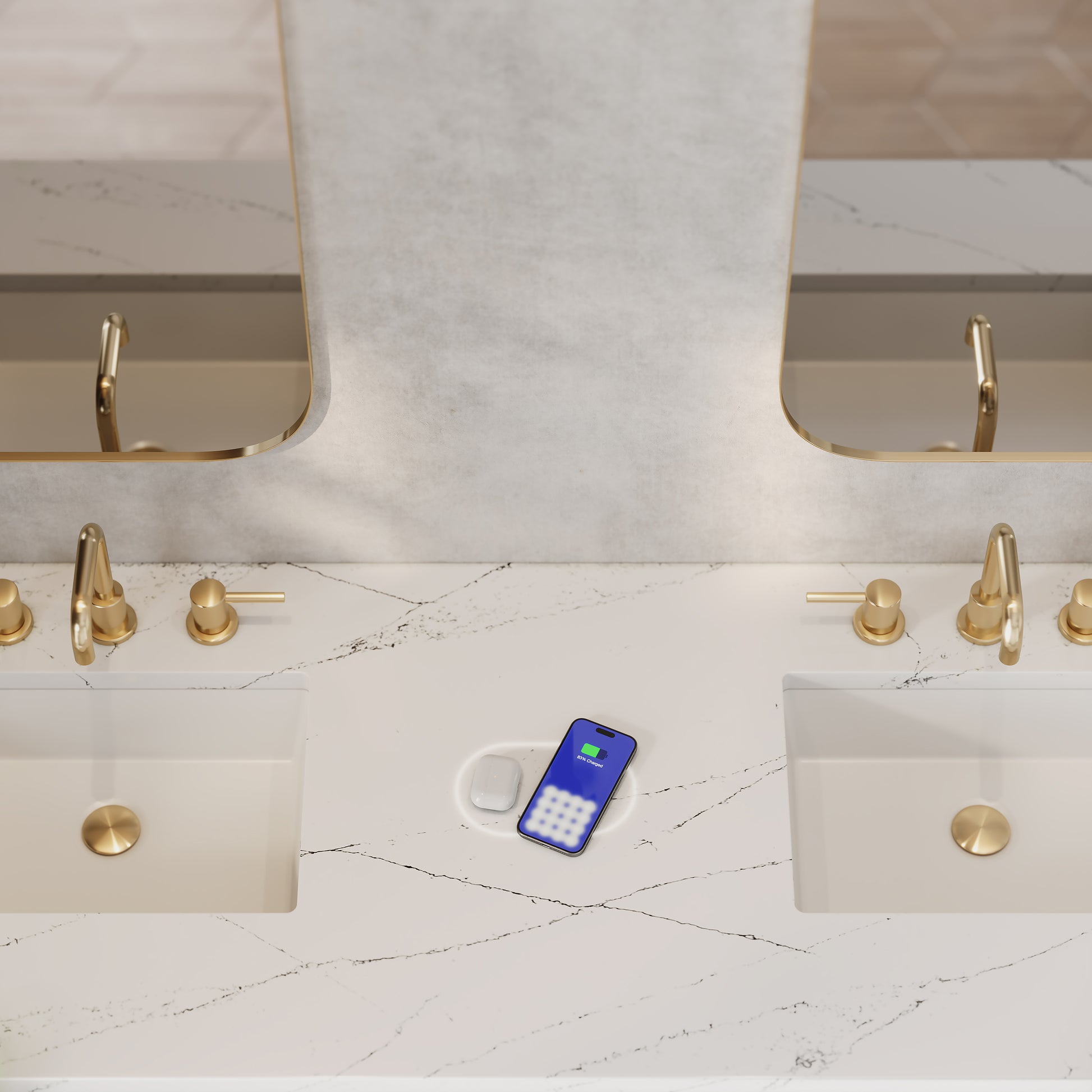 James Martin Vanities Portland 72" Whitewashed Walnut Double Vanity With 3 cm Ethereal Noctis Silestone Top and FreePower Wireless Charger