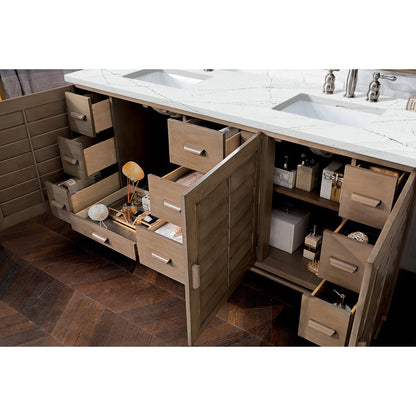 James Martin Vanities Portland 72" Whitewashed Walnut Double Vanity With 3 cm Ethereal Noctis Silestone Top and FreePower Wireless Charger