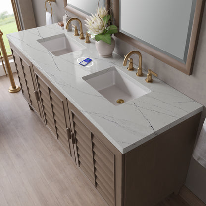James Martin Vanities Portland 72" Whitewashed Walnut Double Vanity With 3 cm Ethereal Noctis Silestone Top and FreePower Wireless Charger