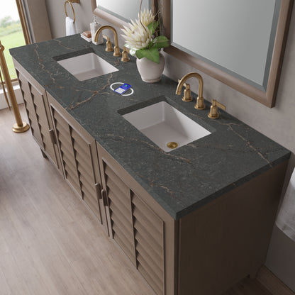 James Martin Vanities Portland 72" Whitewashed Walnut Double Vanity With 3 cm Parisien Bleu Silestone Top and FreePower Wireless Charger