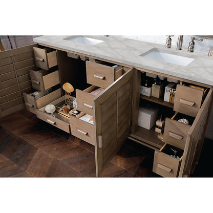 James Martin Vanities Portland 72" Whitewashed Walnut Double Vanity With 3 cm Victorian Silver Quartz Top