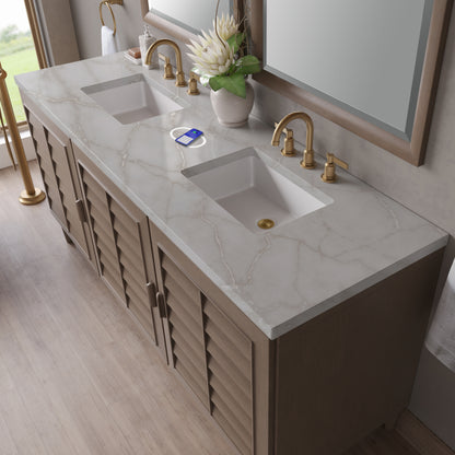 James Martin Vanities Portland 72" Whitewashed Walnut Double Vanity With 3 cm Victorian Silver Silestone Top and FreePower Wireless Charger