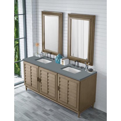 James Martin Vanities Portland 72" Whitewashed Walnut Double Vanity With 3cm Cala Blue Quartz Top