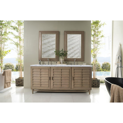 James Martin Vanities Portland 72" Whitewashed Walnut Double Vanity With 3cm Carrara Marble Top